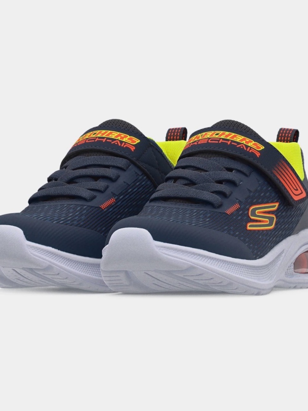 Skechers Kids Navy Sneakers with Neon Yellow & Orange Accents